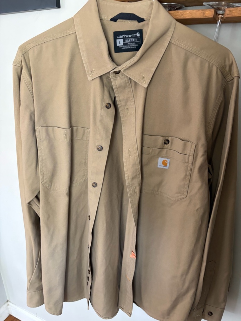 Carhartt Tan Workwear Shirt with Logo Tag